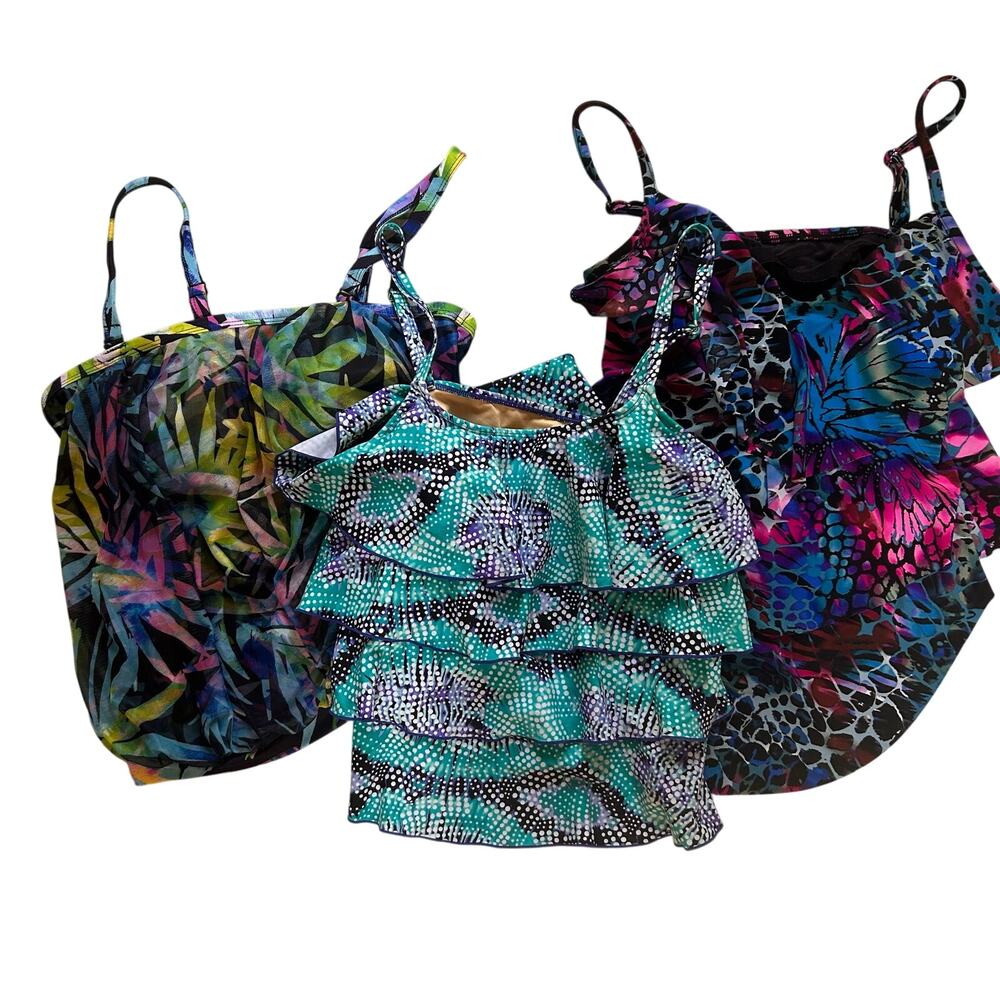 Lot of 3 Women’s Tankini Swim Tops Size 8-10 Ruffle Built-In Bra Ceeb Magic Suit